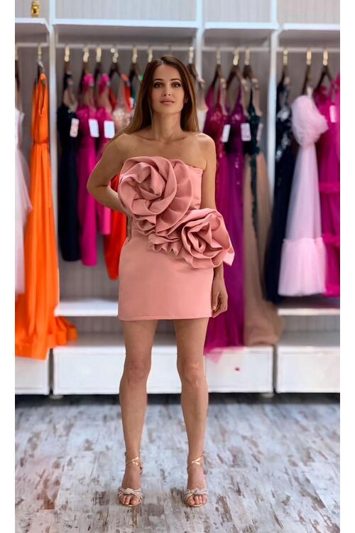 Rochia Rosa Scurta Roz Pudra